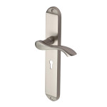 M Marcus Heritage Brass Algarve Long Design Door Handle on Plate Satin Nickel Plate