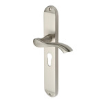 M Marcus Heritage Brass Algarve Long Design Door Handle on Plate Satin Nickel Plate