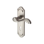 M Marcus Heritage Brass Lisboa Design Door Handle on Plate Satin Nickel Plate