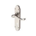 M Marcus Heritage Brass Savoy Design Door Handle on Plate Satin Nickel Plate