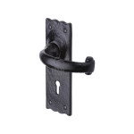 M Marcus Tudor Rustic Black Colonial Door Handle on Backplate