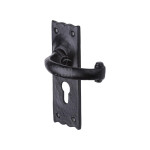 M Marcus Tudor Rustic Black Colonial Door Handle on Backplate