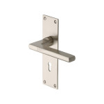 M Marcus Heritage Brass Trident Design Door Handle on Plate Satin Nickel Plate