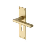 M Marcus Heritage Brass Trident Design Door Handle on Plate Satin Brass