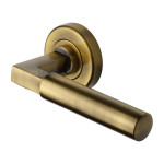 M Marcus Heritage Brass Bauhaus Design Door Handle Lever on Rose