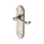 M Marcus Heritage Brass Meridian Design Door Handle on Plate Satin Nickel Plate