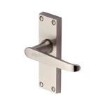 M Marcus Heritage Brass Victoria Short Design Door Handle on Plate Satin Nickel Plate