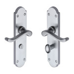 M Marcus Heritage Brass Savoy Long Design Door Handle on Plate Satin Chrome Plate