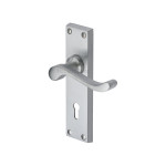 M Marcus Heritage Brass Bedford Design Door Handle on Plate Satin Chrome Plate