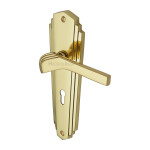 M Marcus Heritage Brass Waldorf Design Door Handle on Plate Polished Brass