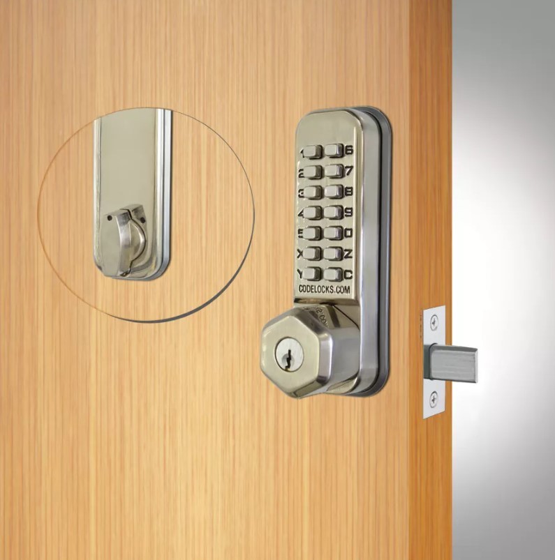 Codelocks CL210 Light Duty Mortice Deadbolt Mechanical Digital Door Lock with Key Override – Satin Stainless Steel