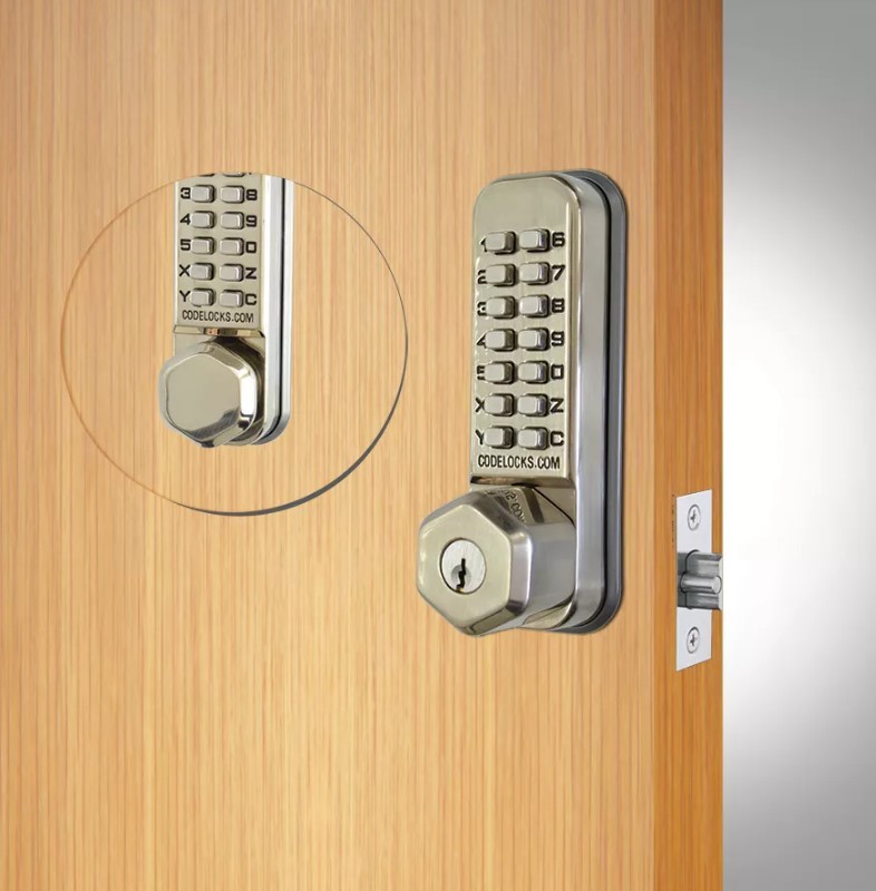 Codelocks CL290 Fire Rated Light Duty Mortice Latch Back to Back Mechanical Digital Door Lock with Key Override – Satin Stainless Steel