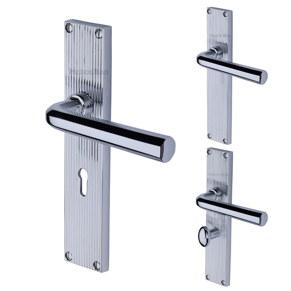 M Marcus Heritage Brass Octave Reeded Door Handle on Plate Polished Chrome Plate