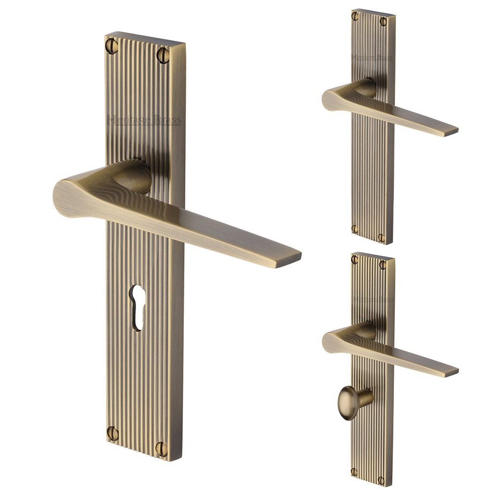 M Marcus Heritage Brass Gio Reeded Door Handle on Plate Antique Brass