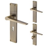 M Marcus Heritage Brass Gio Reeded Door Handle on Plate Antique Brass