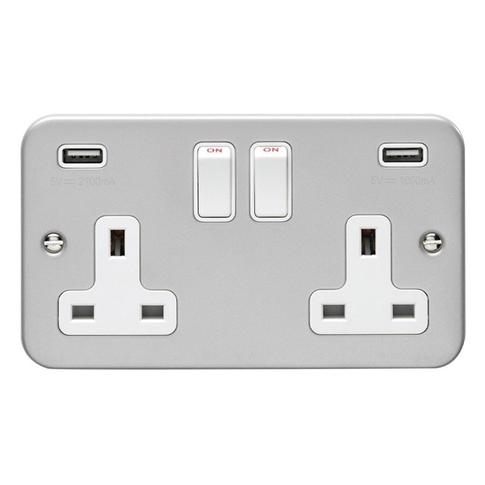 Carlisle Brass Eurolite Utility Metal Clad Double Switched Socket with Combined USB-A Outlets