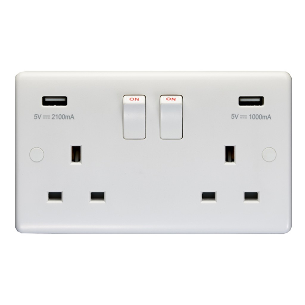 Carlisle Brass Eurolite Enhance White Plastic 13 Amp Double USB-A Socket
