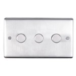 Carlisle Brass Eurolite Stainless Steel Range Round Edge 3 Gang 2 Way Push On/Off Dimmer Switch (400W)