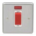 Carlisle Brass Eurolite Stainless Steel Range Round Edge 45 Amp Double Pole Cooker Switch with Red Rocker and Neon Indicator