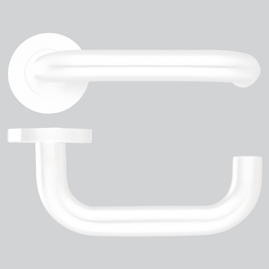 Round Rose Return to Door Lever Handles – Push on Rose (Sprung) – Antimicrobial Eco-Friendly Matt White
