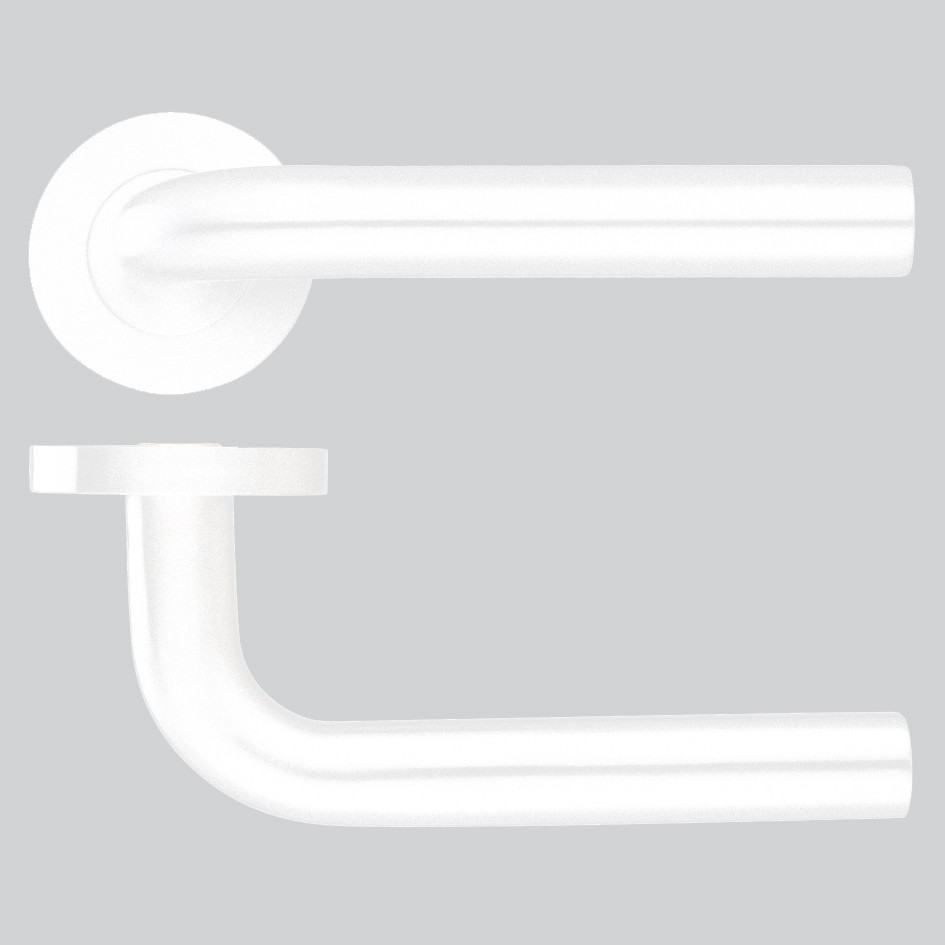 Round Rose Straight Lever Handles – Push on Rose (Sprung) – Antimicrobial Eco-Friendly Matt White