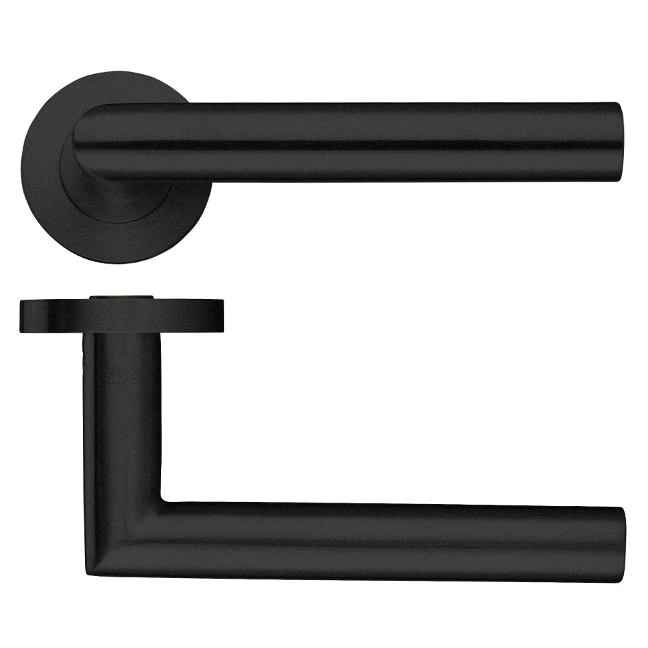 Round Rose Mitred Lever Handles – Push on Rose (Sprung) – Antimicrobial Eco-Friendly Matt Black