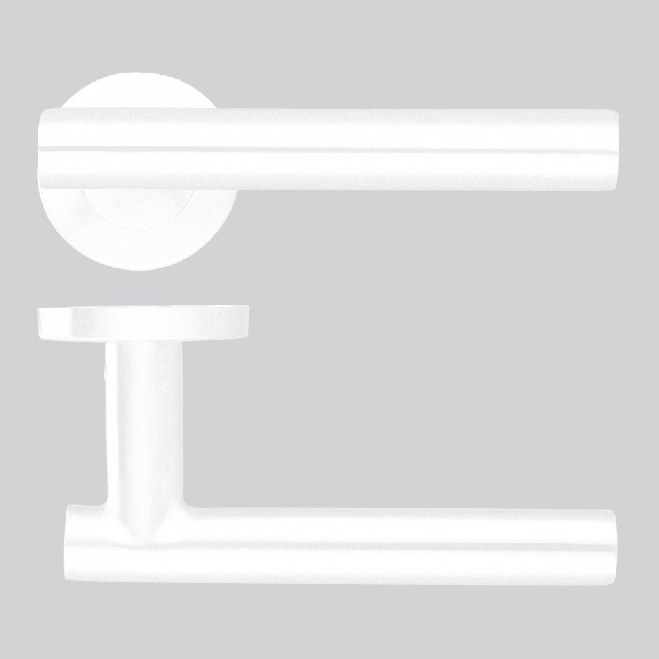 Round Rose T-bar Lever Handles – Push on Rose (Sprung) – Antimicrobial Eco-Friendly Matt White