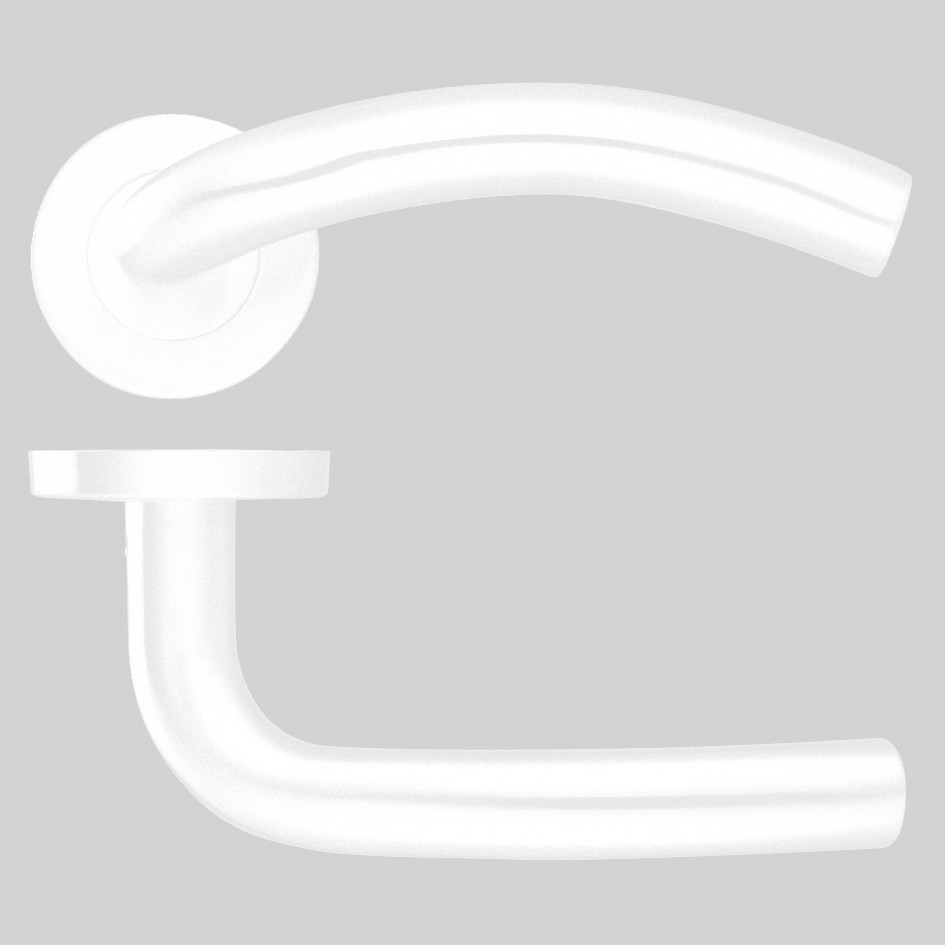 Round Rose Arched Lever Handles – Push on Rose (Sprung) – Antimicrobial Eco-Friendly Matt White