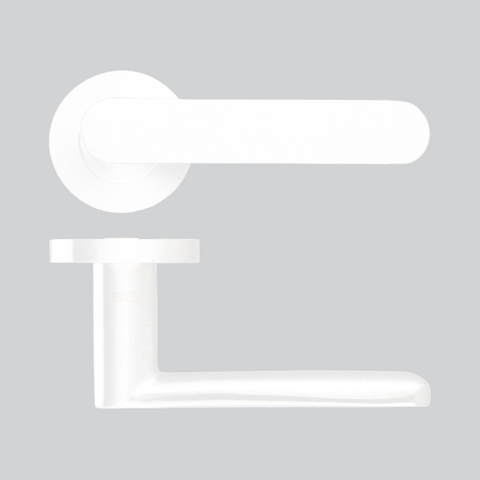Round Rose Flatside Lever Handles – Push on Rose (Sprung) – Antimicrobial Eco-Friendly Matt White
