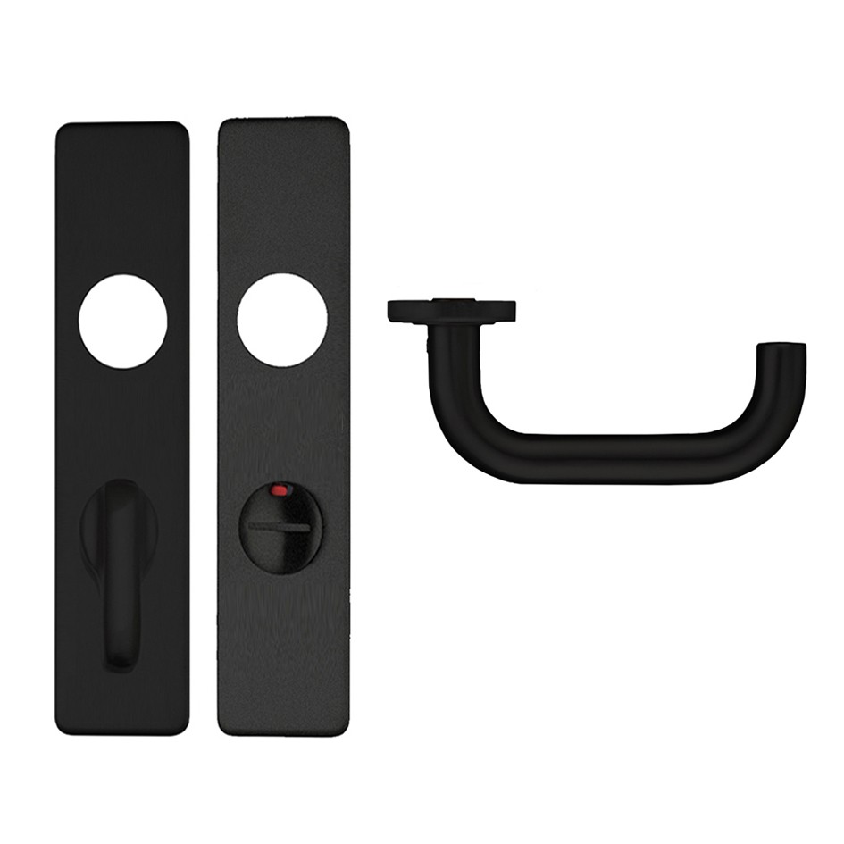 Bathroom Lever Furniture with Emergency External Release for DIN Lock Cases – Antimicrobial Eco-Friendly Matt Black
