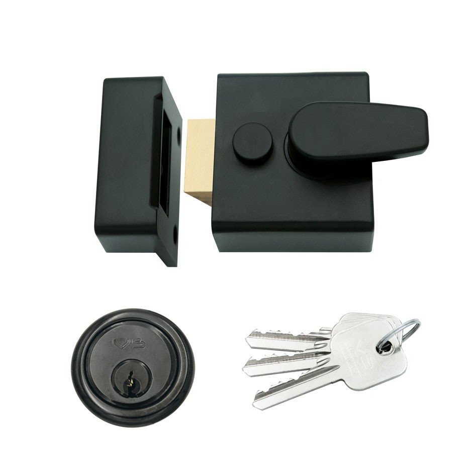 Narrow Stile Non-Deadlocking Rim Night Latch Suitable for Left and Right Handed Doors Opening Inwards – 40mm backset – Matt Black