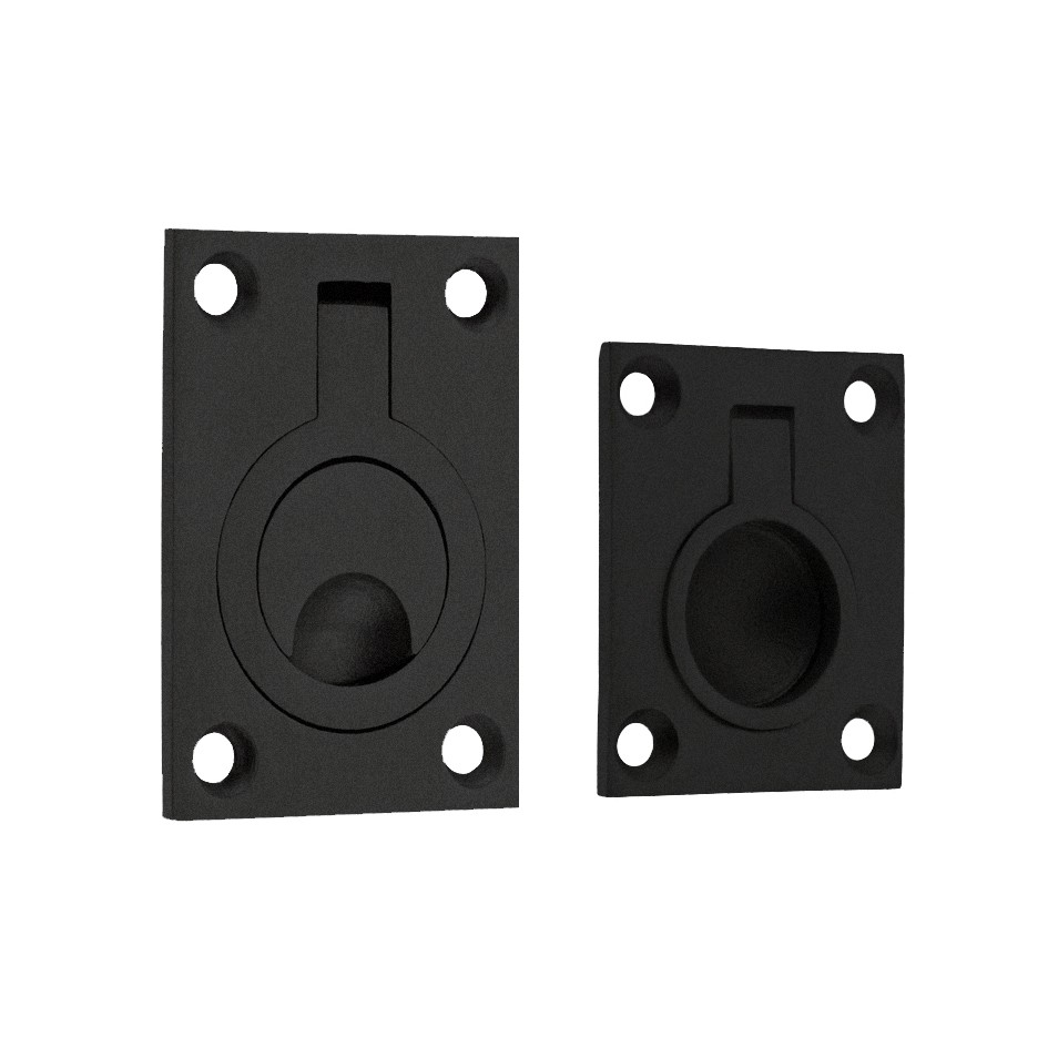 Rectangular Flush Ring Pull Handles for Cupboard and Wardrobe doors – Antimicrobial Eco-Friendly Matt Black