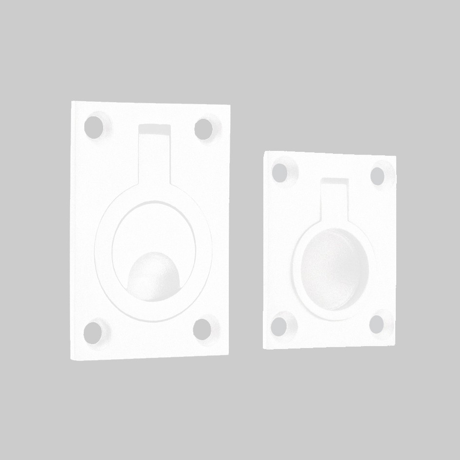 Rectangular Flush Ring Pull Handles for Cupboard and Wardrobe doors – Antimicrobial Eco-Friendly Matt White