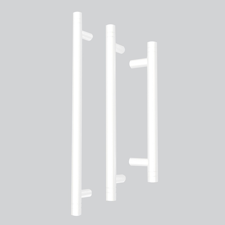 ‘T-bar’ Grooved Wardrobe & Cabinet Handles Complete with Bolt Through Fixings – Antimicrobial Eco-Friendly Matt White