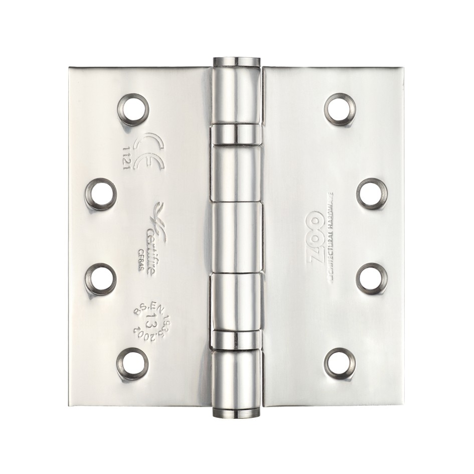 Heavy Duty Projection Ball Bearing Hinges 102mm x 102mm x 3mm – Polished Stainless Steel 