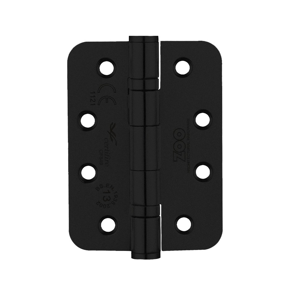 Heavy Duty Ball Bearing Hinges 102mm x 76mm x 3mm – Radius corners  – Matt Black