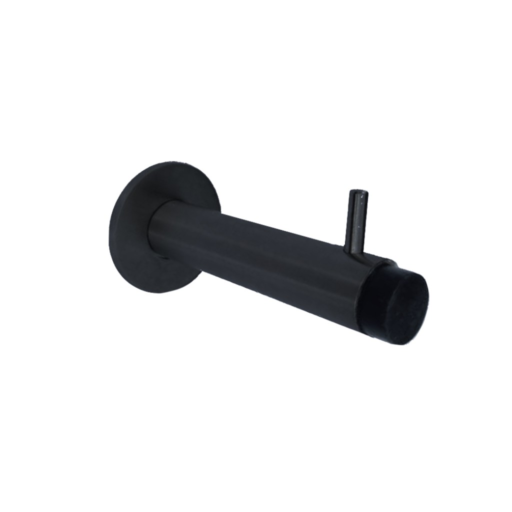 Rubber Buffered Cubicle Door Coat Hook on Circular Backplate – Matt Black