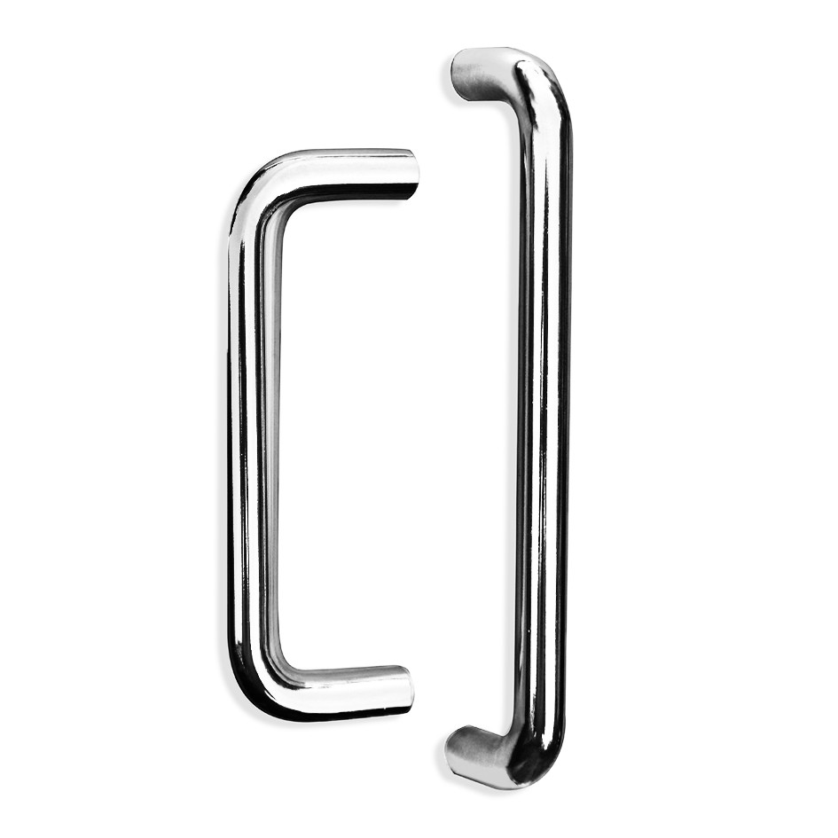 Round Bar Cabinet ‘D’ Handles Complete with Bolt Through Fixings – Polished Stainless Steel 
