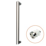 Mitred Bolt Through Fixing Pull Handle for Glass Doors complete with Pignose Bolts – Antimicrobial Satin Stainless Steel
