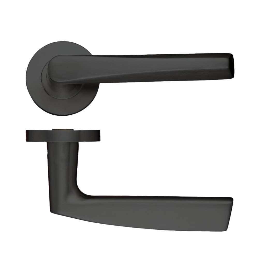 Round Rose Angular Lever Handles – Push on Rose (Sprung) – Antimicrobial Eco-Friendly Matt Black