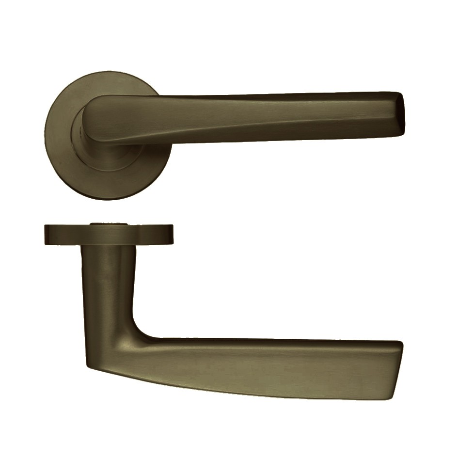 Round Rose Angular Lever Handles – Push on Rose (Sprung) – Adonic Matt Bronze