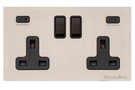 M Marcus Heritage Brass Windsor Range Double USB-C Socket with Black Trim