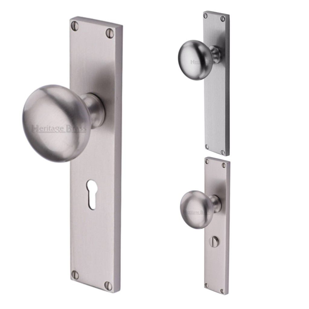 M Marcus Heritage Brass Victoria Mortice Knob on Plate - Satin Nickel Plate