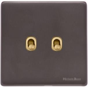 M Marcus Heritage Brass Verona Range 2 Gang Stockholm Toggle Switch