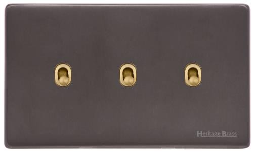 M Marcus Heritage Brass Verona Range 3 Gang Stockholm Toggle Switch