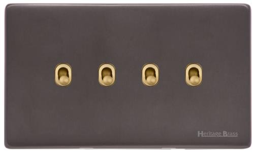 M Marcus Heritage Brass Verona Range 4 Gang Stockholm Toggle Switch