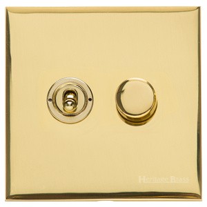 M Marcus Heritage Brass Winchester Range 2 Gang Mixed Toggle Switch Dimmer Switch 1xToggle Switch 1xTED