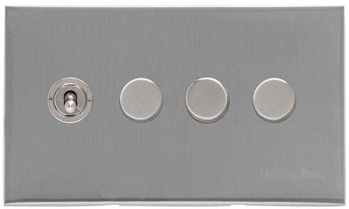 M Marcus Heritage Brass Winchester Range 4 Gang Mixed Toggle Switch Dimmer Switch 1xToggle Switch 3xTED