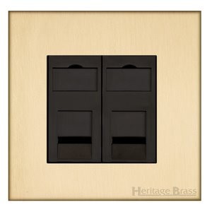 M Marcus Heritage Brass Winchester Range 2 Gang CAT6 Socket with Black Trim