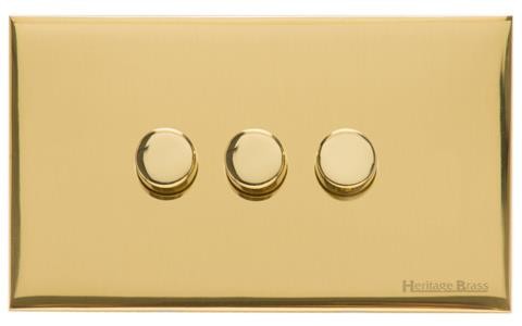 M Marcus Heritage Brass Windsor Range 3 Gang Multi Location Primary Dimmer (Compatible with LED bulbs)